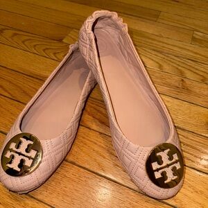 Tory Burch Quilted Ballet Flats Gold ‘TB’ Emblem|8.5